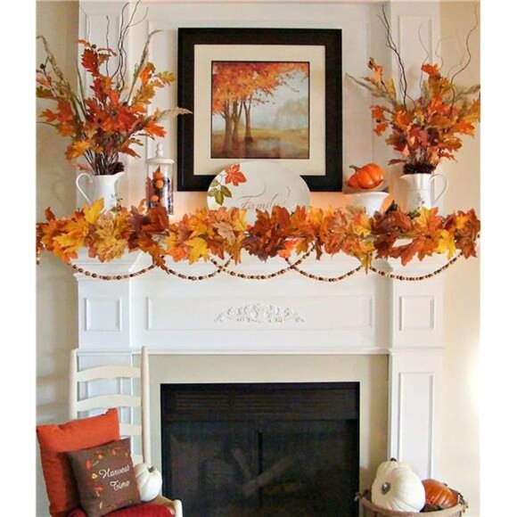 House 2 Pack Fall Maple Leaf Garland - 5.9Ft/Piece Hanging Vine Artificial - Picture 7 of 8